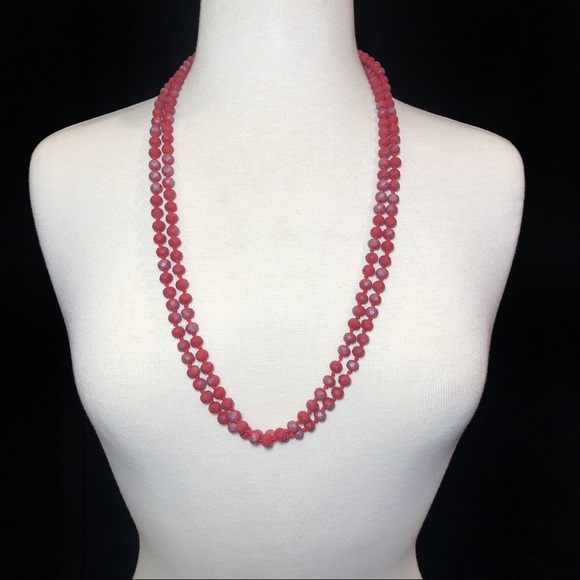 Super Long Red Glass Beaded Necklace Earrings Set - Picture 7 of 7